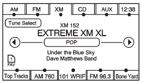 While the XM audio screen is displaying and a song is being listened to, press
