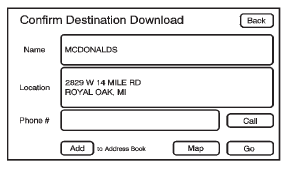 OnStar Destination Download Screen