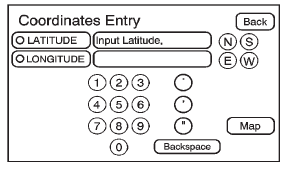 Map Coordinates: Press to access the Coordinates Entry screen.